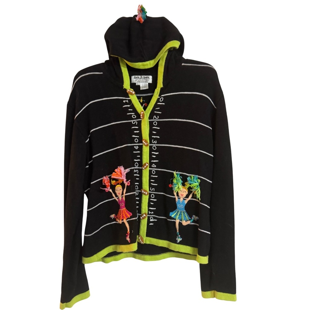 Jack B. Quick Black 3D Cheerleading Football Hooded Sweater Sz Petite L